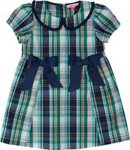 RuffleButts Woven Peter Pan Ruffle Bow Short Sleeve Dress