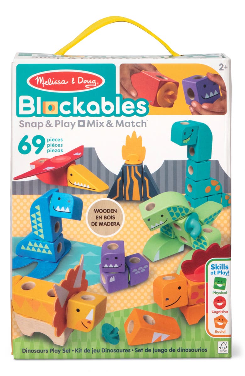 Melissa & Doug Blockables Dinos 69-Piece Snap & Play Set, Main, color, 