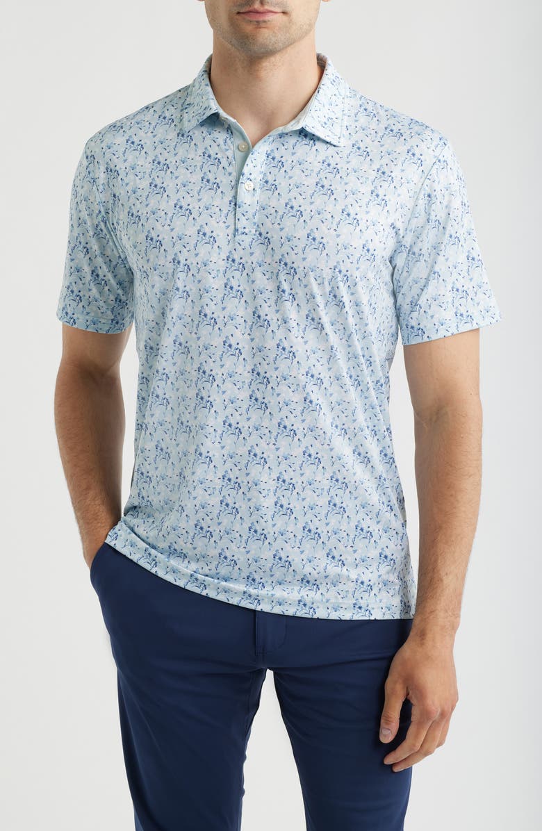 Swannies Sunday Floral Performance Golf Polo, Main, color, Sky