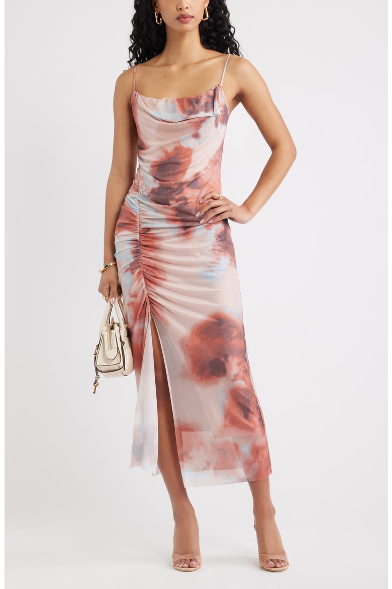 Mesh Maxi Dress, Alternate, color, BROWN BLUE WATERCOLOR