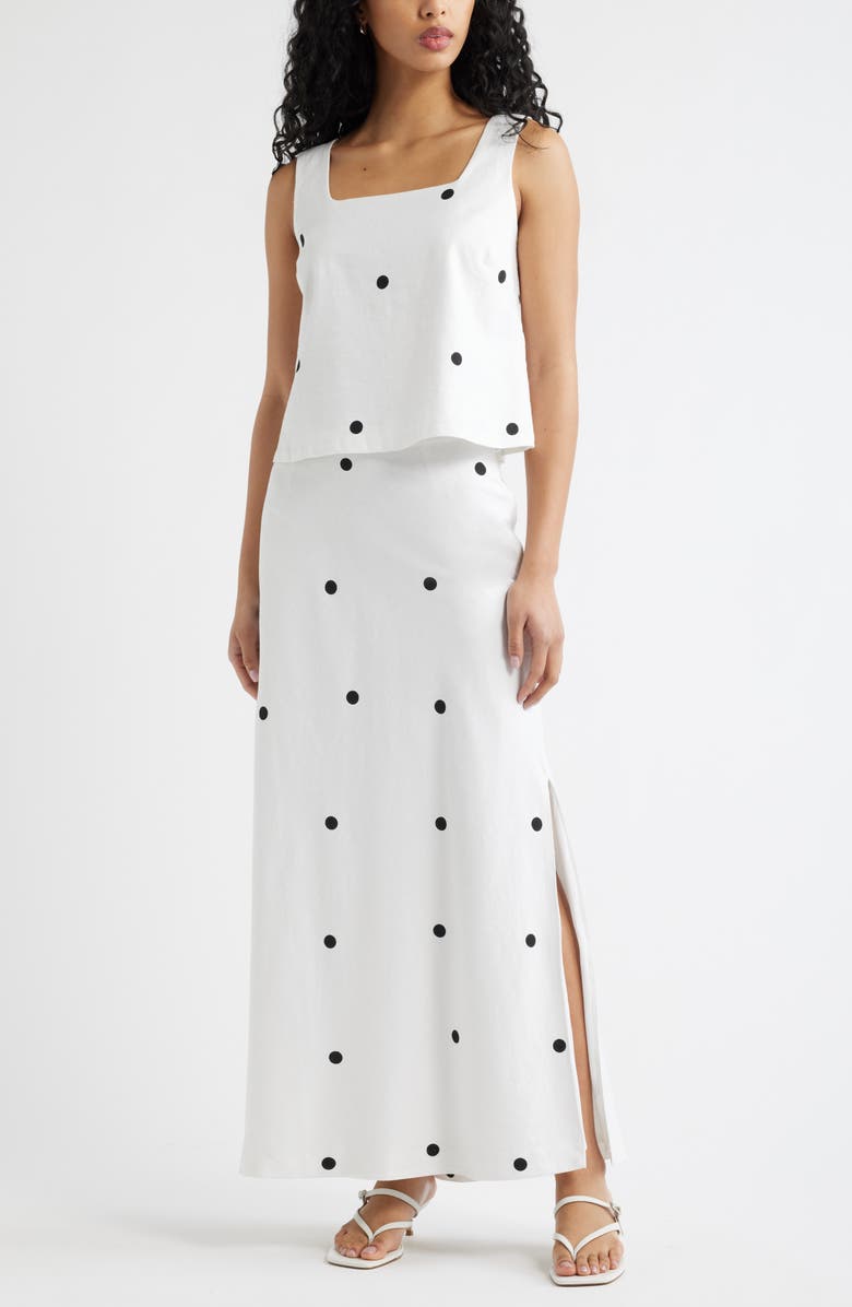 Open Edit Square Neck Sleeveless Linen Blend Top, Alternate, color, White- Black Grande Dot