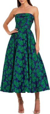 Mac Duggal Brocade Strapless A Line Midi Dress