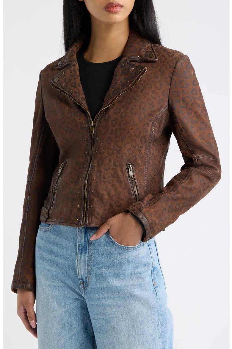 Nyxa RF Leopard Print Suede Leather Jacket, Alternate, color, WHISKEY