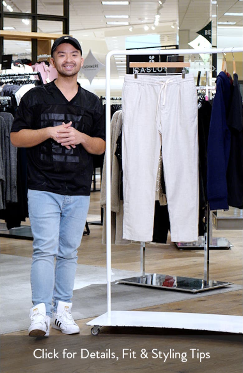 Slim Fit Pleated Crop Linen & Cotton Drawstring Pants, sales video thumbnail