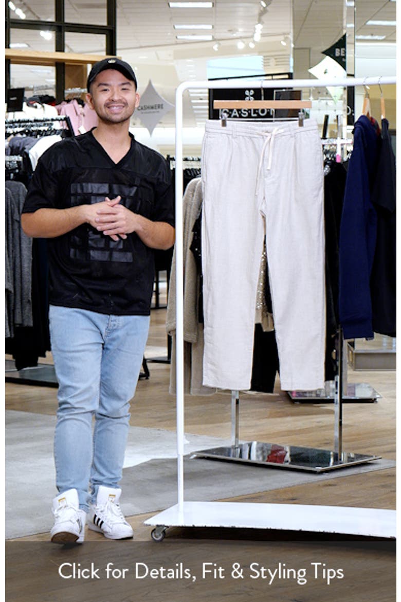 Slim Fit Pleated Crop Linen & Cotton Drawstring Pants video