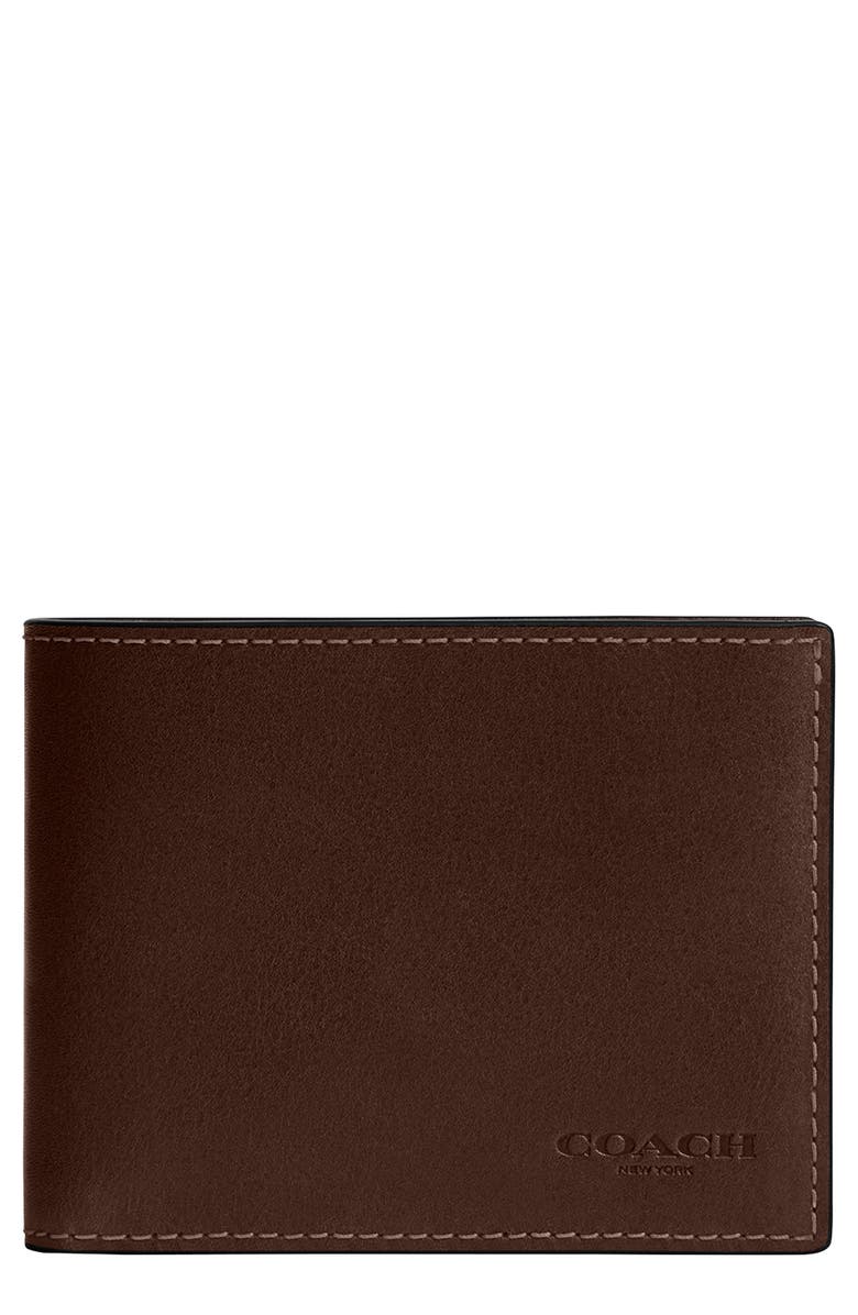 COACH Slim Leather Bifold Wallet, Main, color, Maple