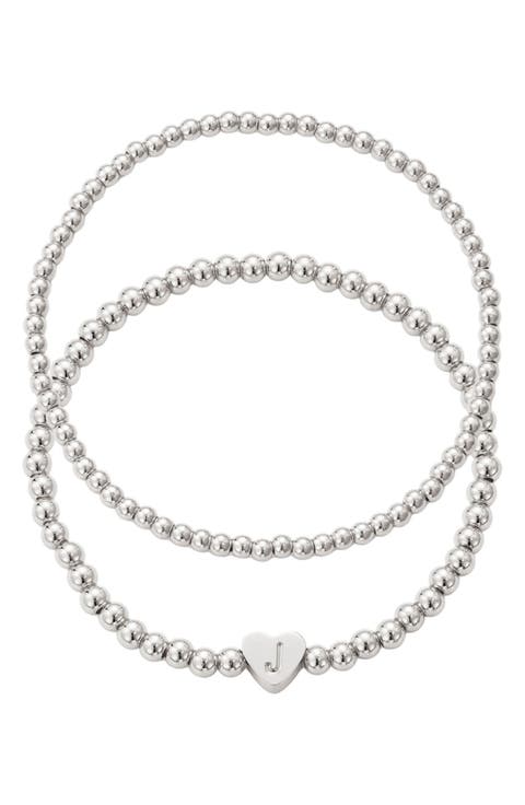 Beaded Initial Charm Bracelet Set