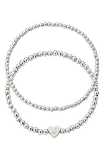 Adornia Beaded Initial Charm Bracelet Set In Silver