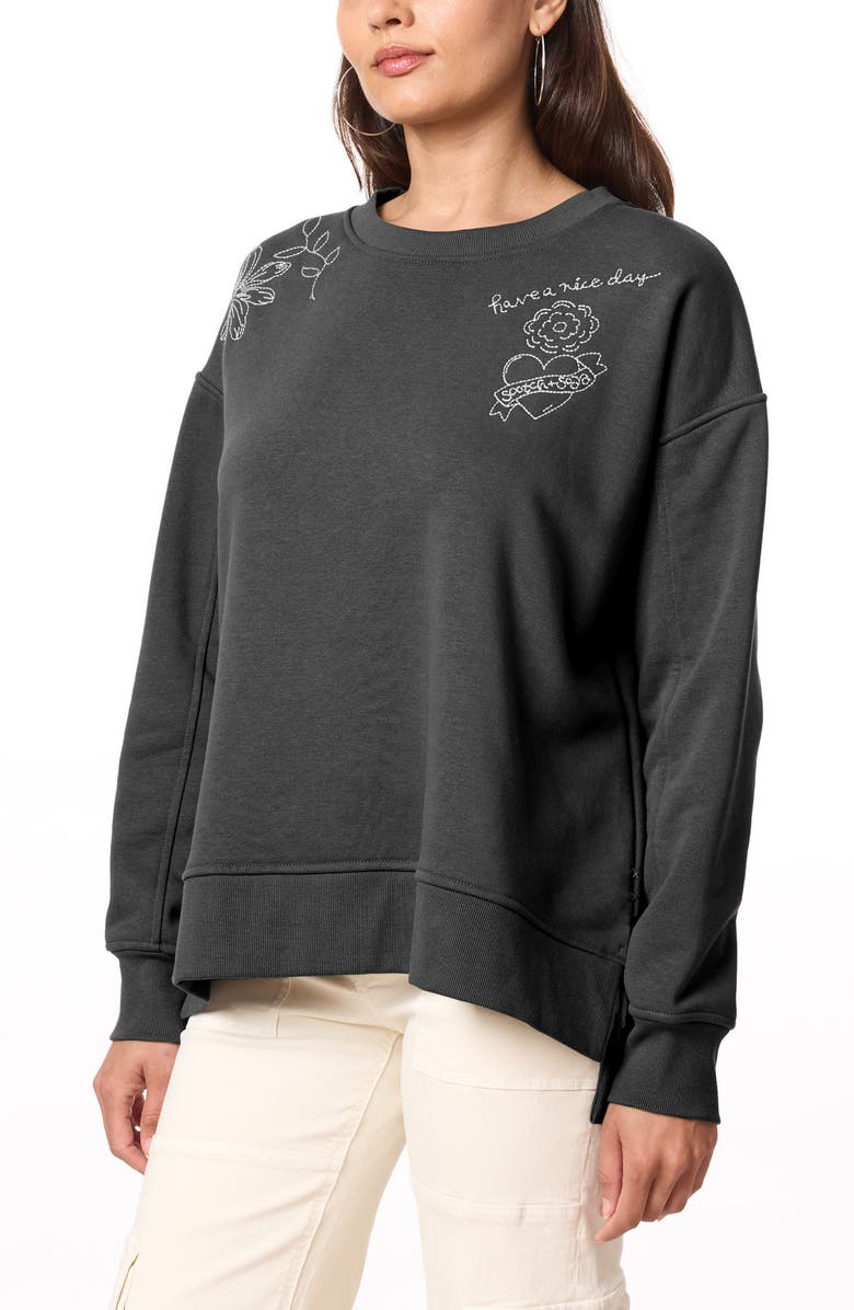 Scotch & Soda Embroidered High-Low Crewneck Sweatshirt, Alternate, color,