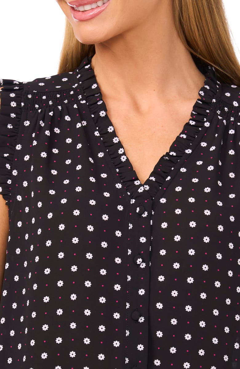 CeCe Ruffle Trim Print Sleeveless Top, Alternate, color, Rich Black