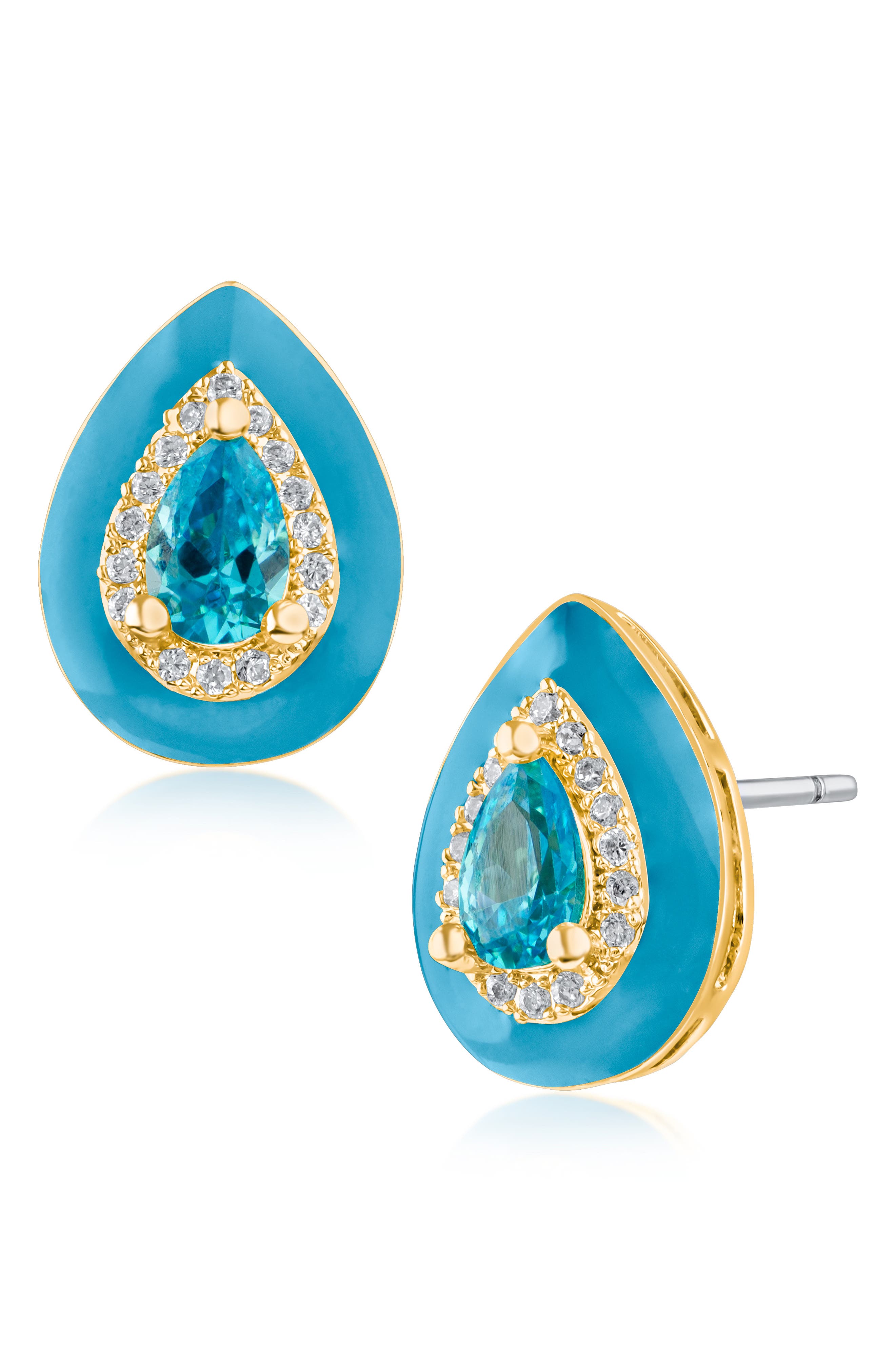 Enamel Border Cubic Zirconia Halo Stud Earrings