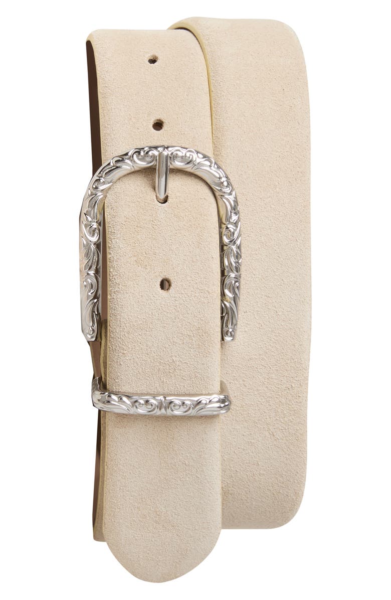 Bruno Magli Perla Suede Leather Belt, Main, color, Taupe Suede