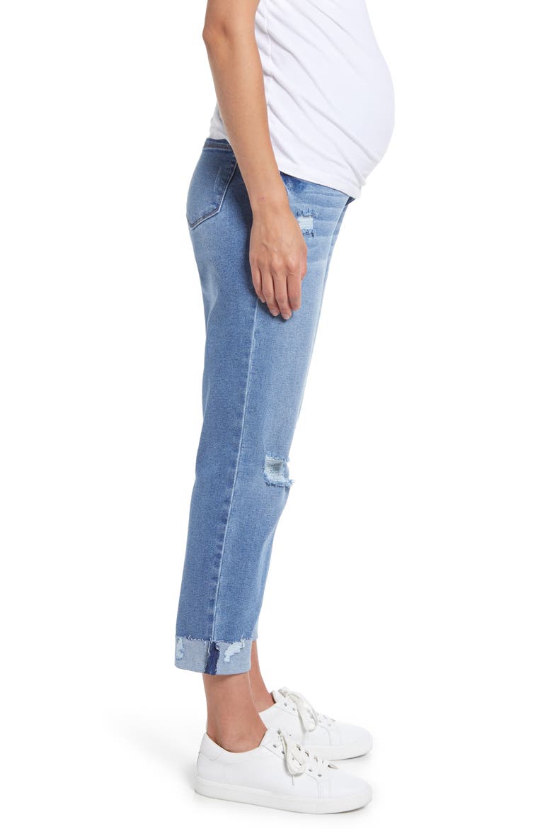 Over the Bump Raw Hem Maternity Slim Girlfriend Jeans, Alternate, color, JAIMIE