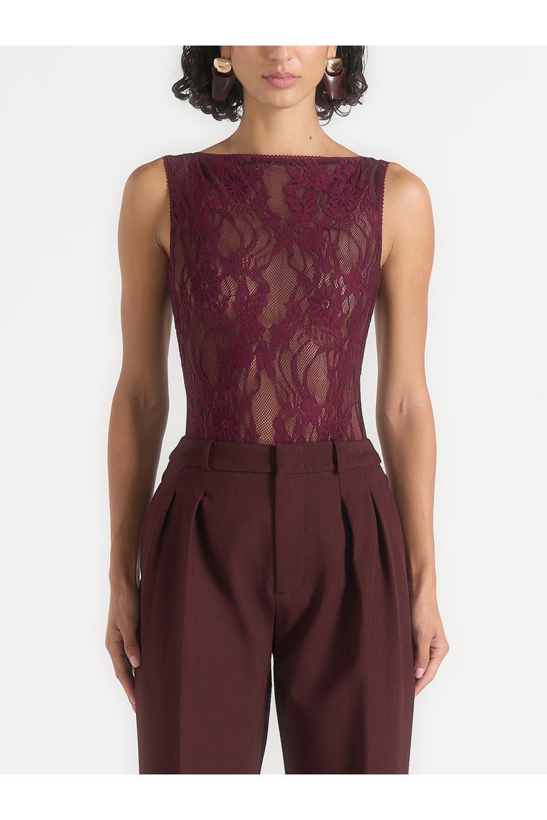 Rhonda Open-Back Lace Bodysuit, Main, color, Burgundy