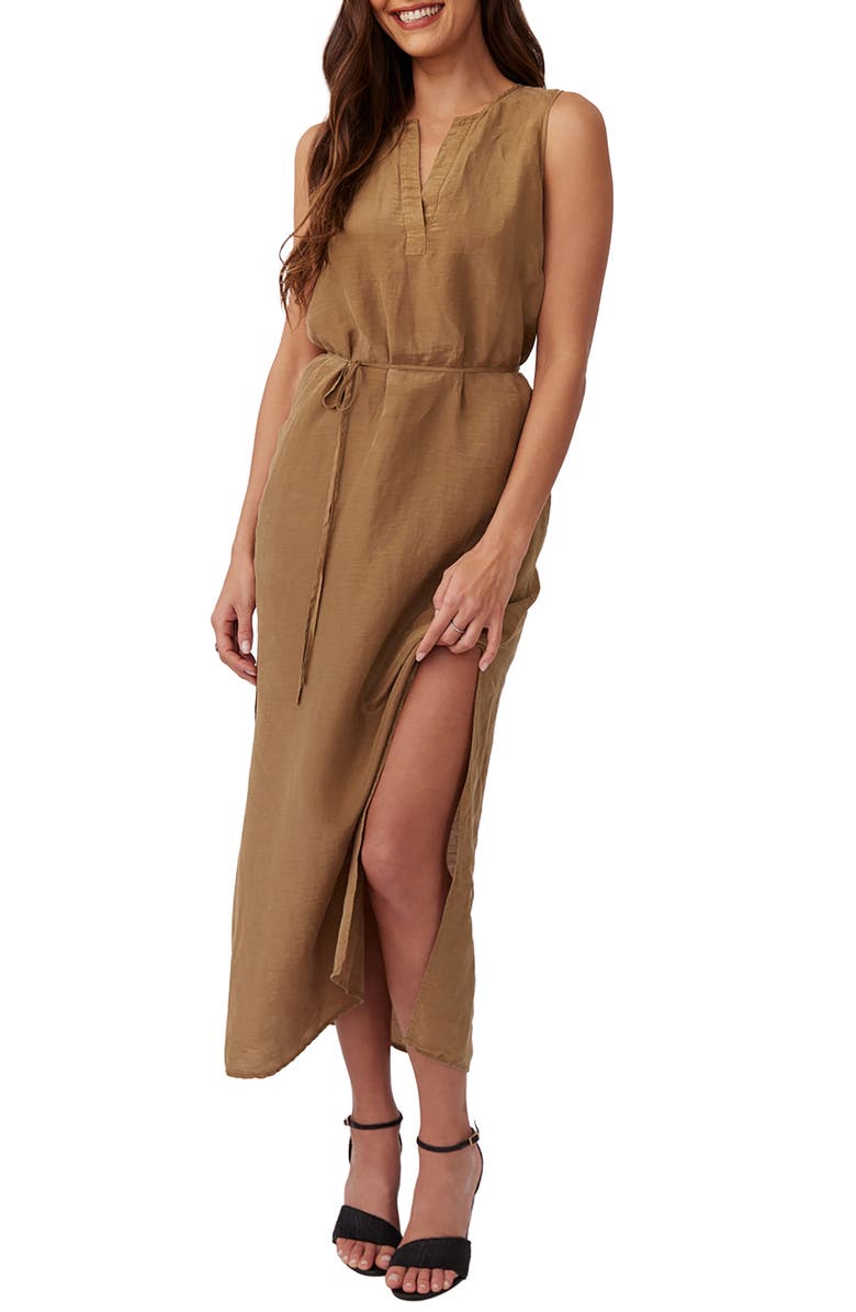 Bella Dahl Sleeveless Removable Tie Belt Linen Blend Maxi Dress, Main, color,