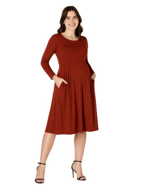 Maternity Midi Length Fit and Flare Pocket Dress