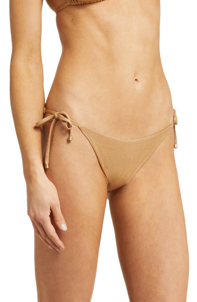 Vitamin A<sup>®</sup> Elle Metallic Side Tie Bikini Bottoms, Alternate, color, Golden Glow Metallic