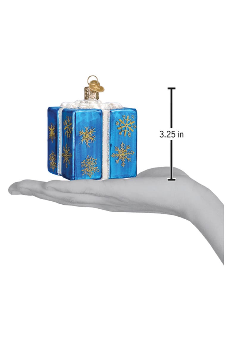 Hanukkah Gift Box Glass Ornament, Alternate, color, BLUE
