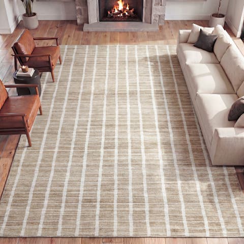Orton Distressed Ticking Stripe Non-Slip Machine-Washable Rug