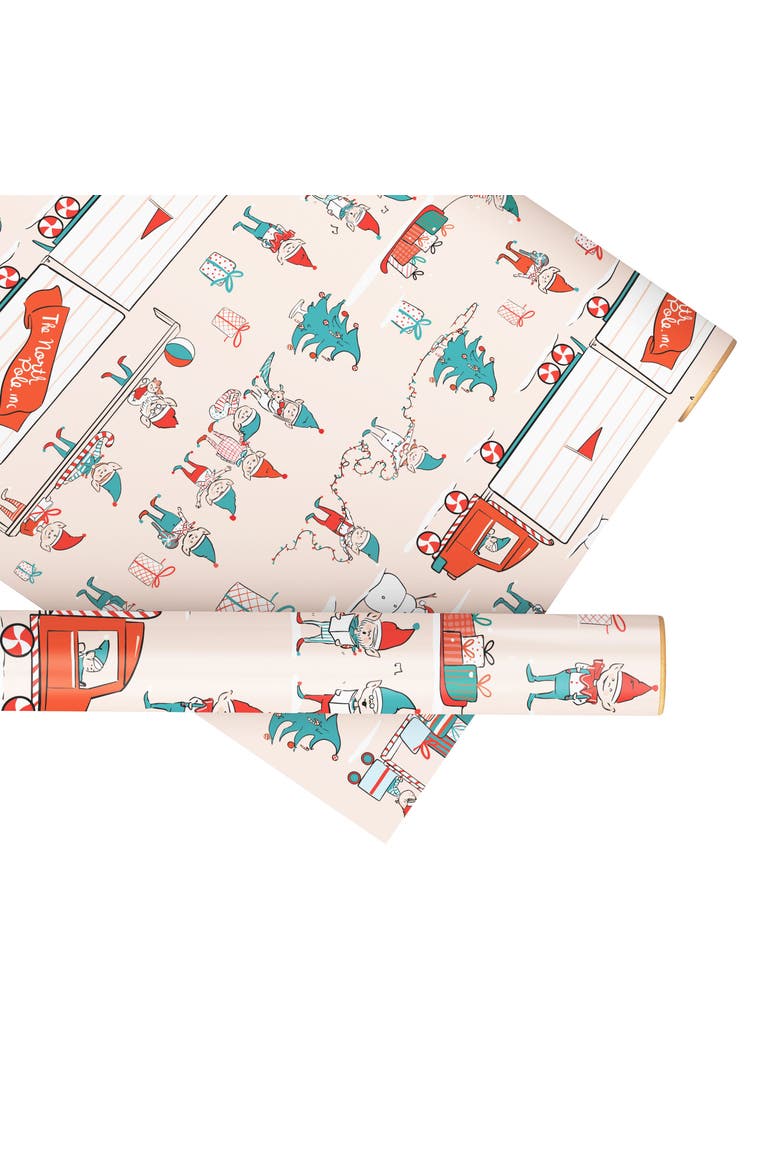 Two-Sided "Elf Workshop" Heavyweight Christmas/Holiday Gift Wrap, Alternate, color, Multicolored