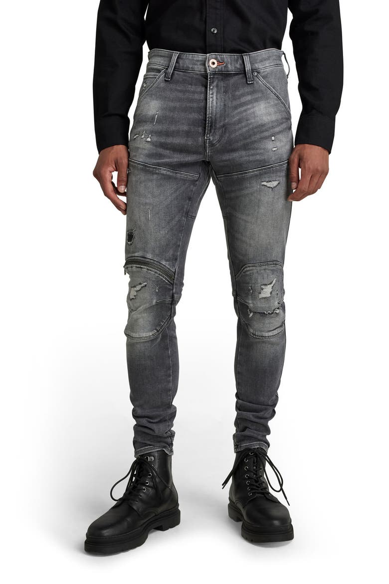 5620 3D Zip Knee Distressed Skinny Jeans, Main, color, VINTAGE RIPPED BASALT
