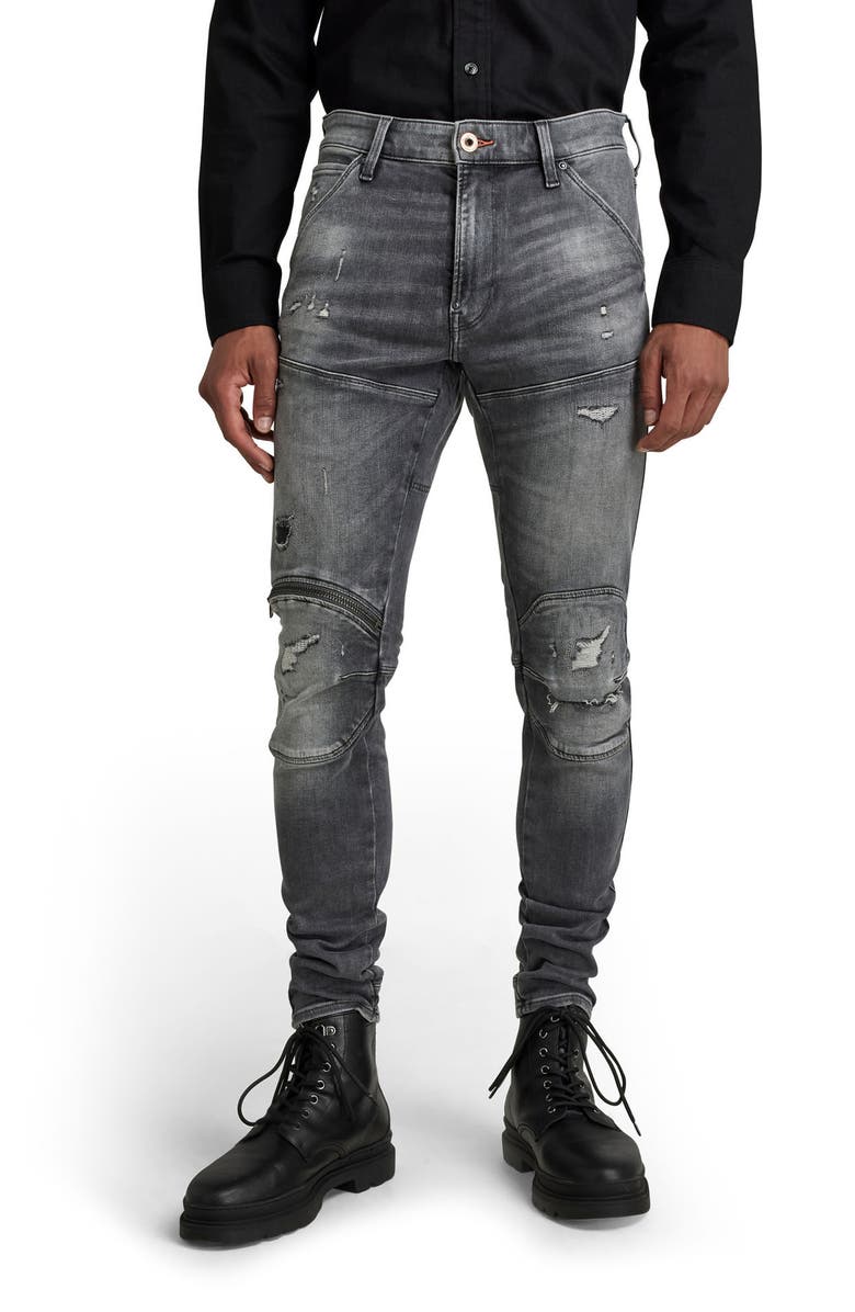 G-STAR 5620 3D Zip Knee Distressed Skinny Jeans, Main, color, 