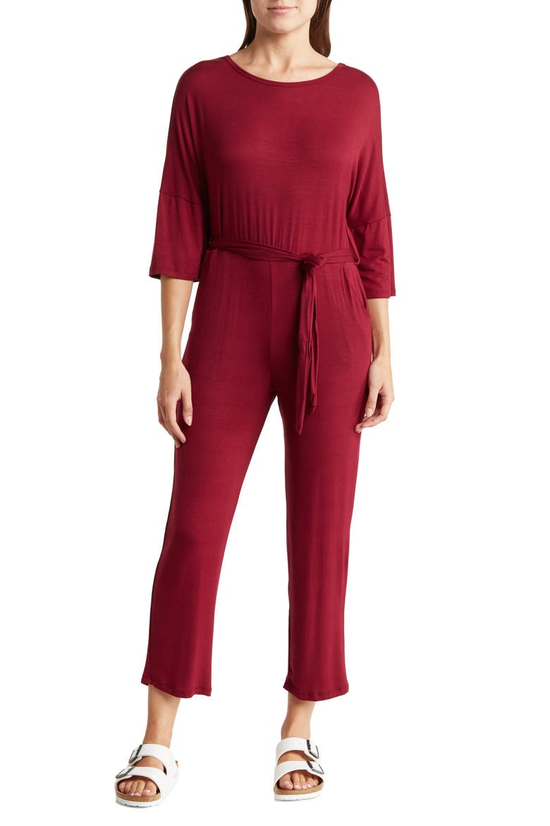 Tie Waist Jumpsuit, Main, color, BURGUNDY