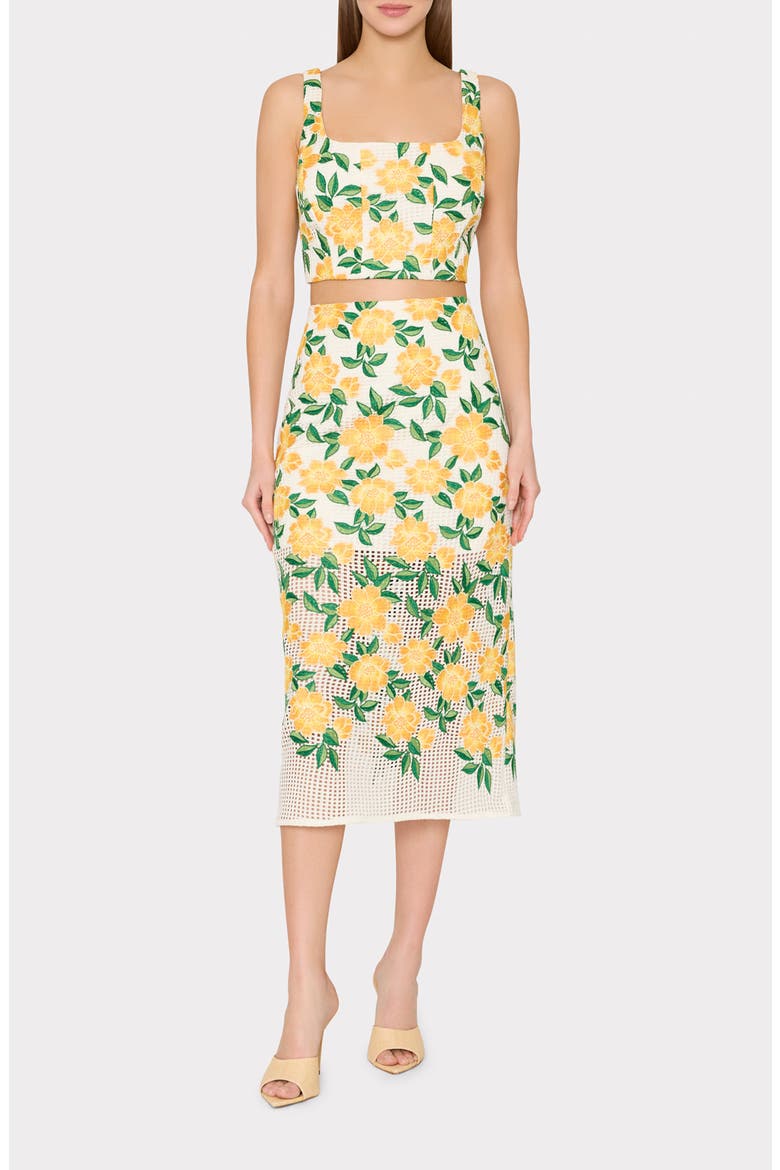 Marta Floral Embroidery Midi Skirt, Main, color, YELLOW/ GREEN