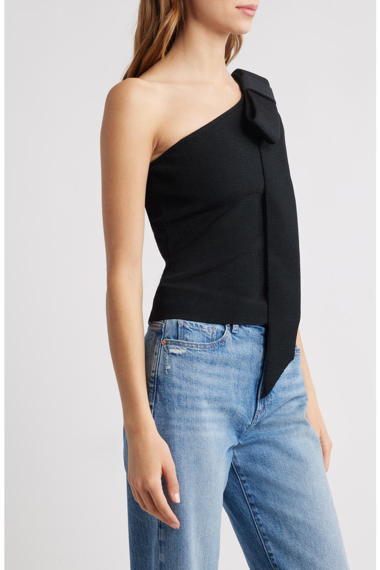 Nomi Bow Detail One-Shoulder Sweater, Alternate, color, BLACK