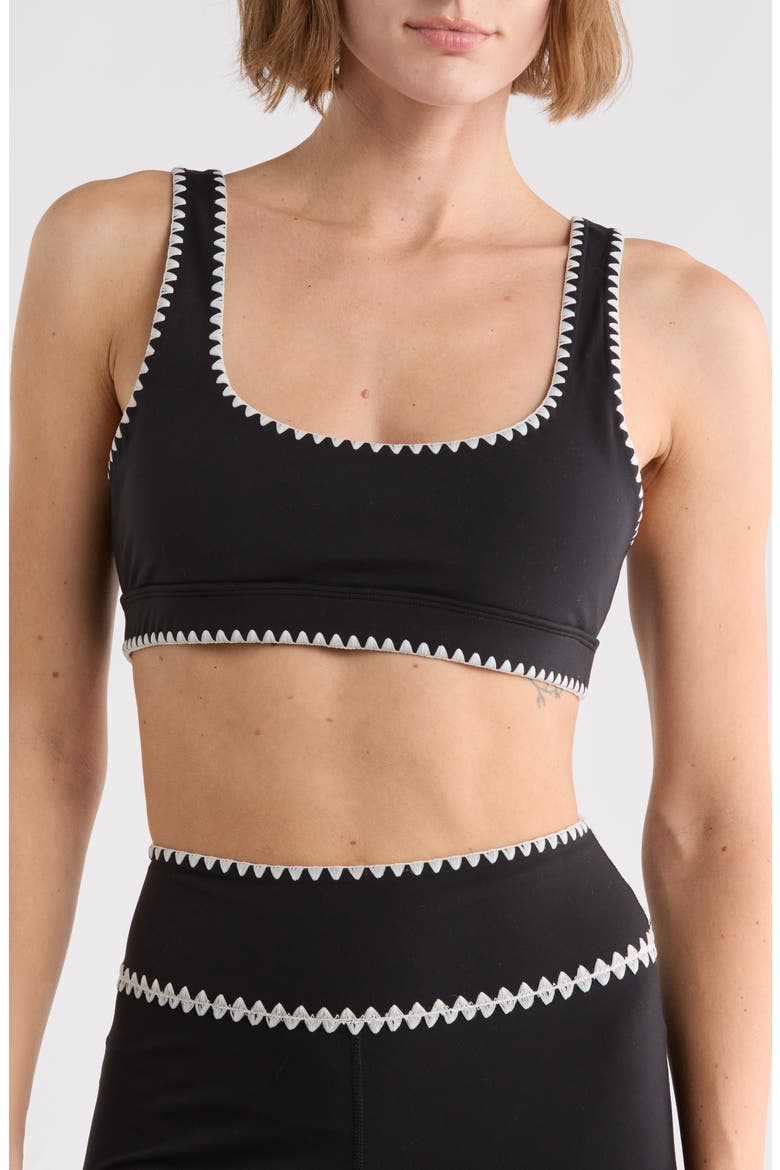 Heartbreaker Whipstitch Trim Sports Bra, Main, color, BLACK