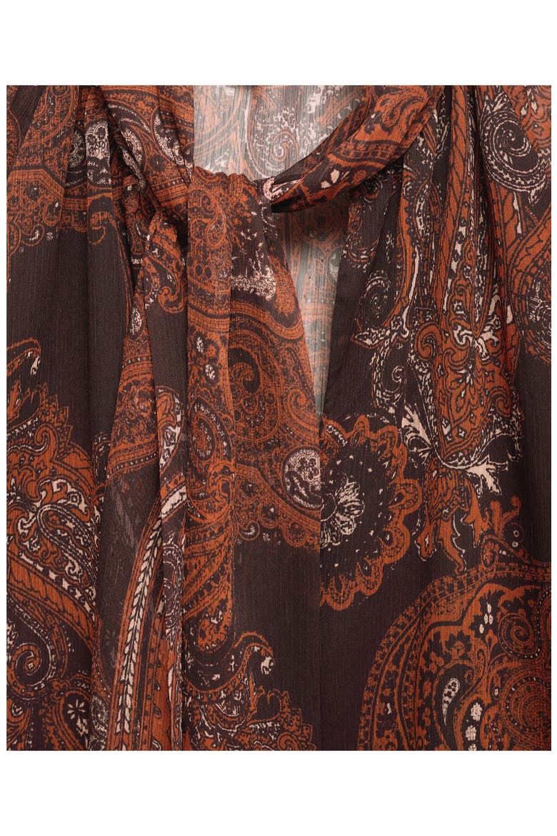 Jewell Ruffle Sleeve Tie Neck Top, Alternate, color, RUSSET