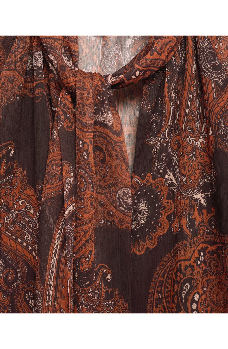 MANGO Jewell Ruffle Sleeve Tie Neck Top, Alternate, color, Russet