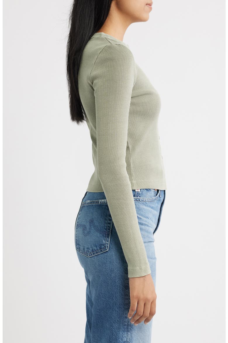 Rib Knit Stretch Cotton Button Up Top, Alternate, color, SHADOW