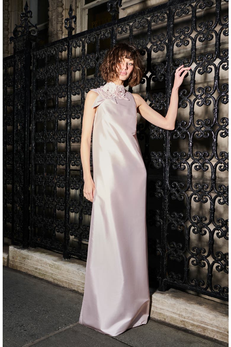 Floral Detail Sleeveless Taffeta Gown, Alternate, color, BLUSH