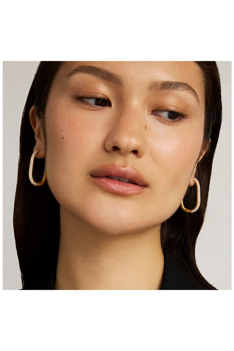 Medium Juliette Pavé Hinged Hoop Earrings, Alternate, color, WHITE TOPAZ/ GOLD