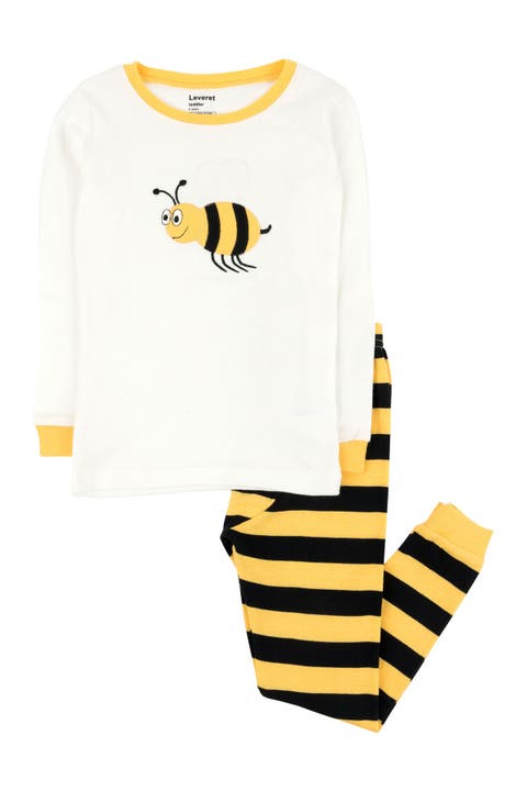 Two-Piece Printed Cotton Pajamas, Stripes, Animals & Characters