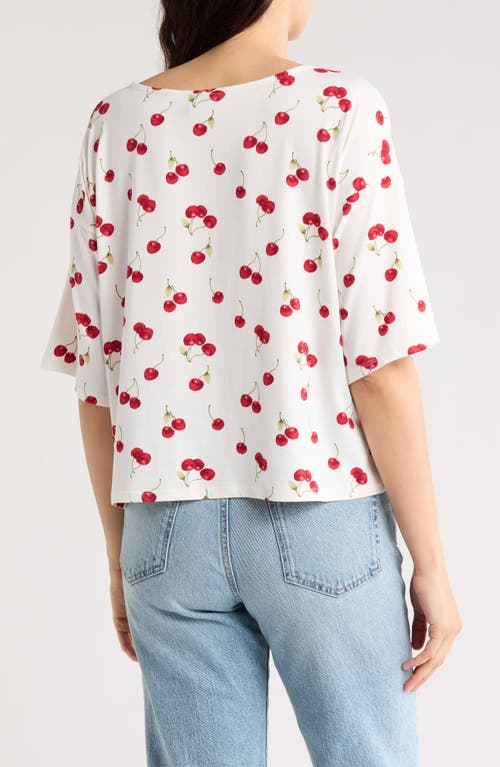 Bobeau Drop Shoulder T-shirt In White/red Cherries