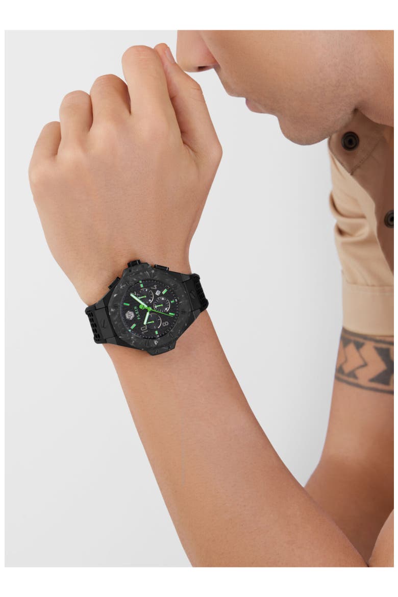 Chronograph Royal Quartz Silicone Strap Watch, 46mm, Alternate, color, BLACK