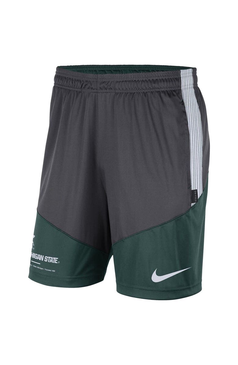 Nike Men's Nike Charcoal/Green Michigan State Spartans Team Performance Knit Shorts, Alternate, color, Charcoal