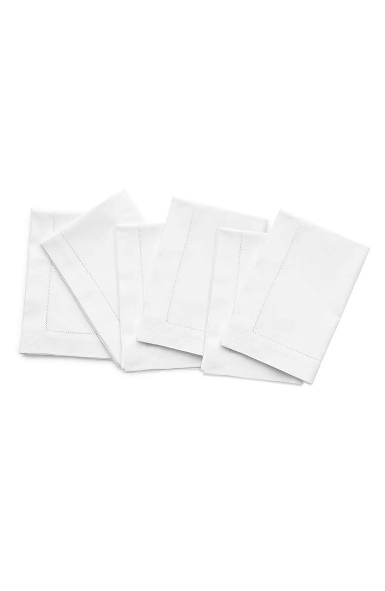 Solino Home Cotton Linen Hemstitch Dinner Napkins Set of 6, 20 x 20 Inch for Dining Table, Holiday and Everyday Table Decor, Main, color, White