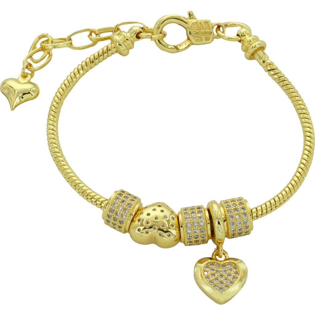 Panacea Heart Pendant Slider Charm Bracelet In Gold