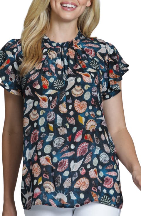 Allover Print Flutter Sleeve Shirt