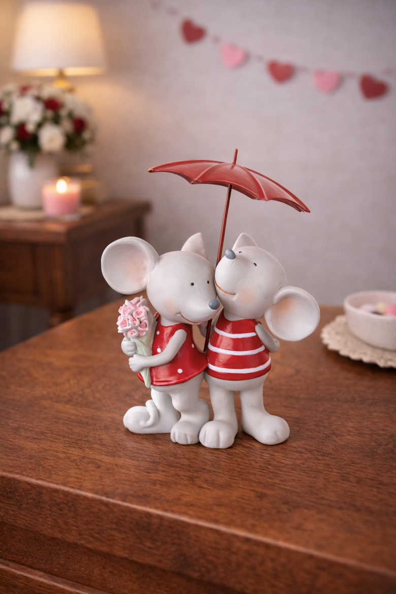 Rain or Shine Valentine's Day Mice Figurine 5.1", Alternate, color, Red