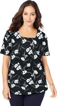 Jessica London Stretch Cotton Square Neck Tee
