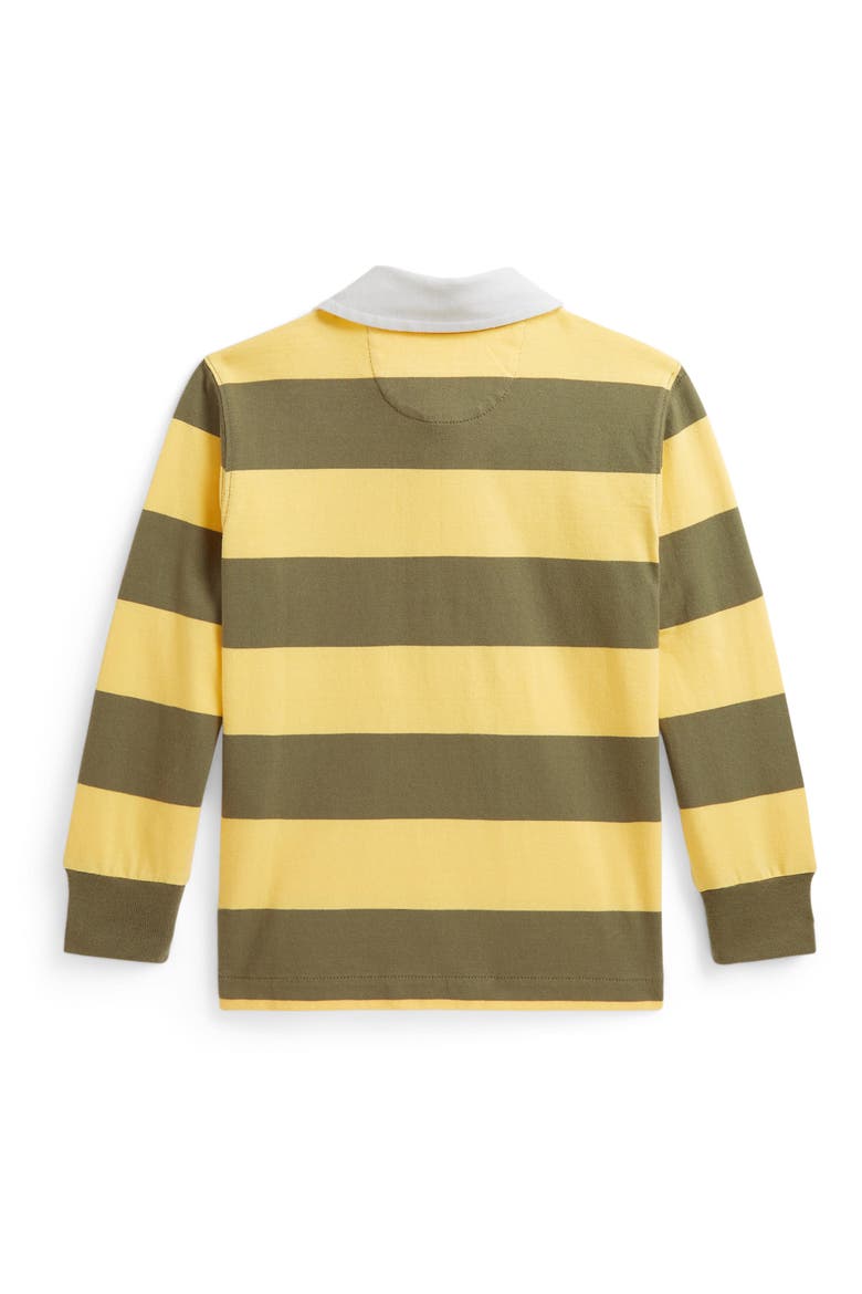Kids' Striped Cotton Rugby Shirt, Alternate, color, BEACH YELLOW/ CRUISE OLIVE