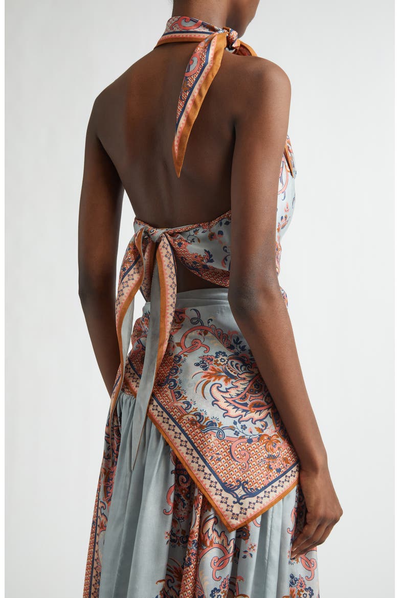 Aster Paisley Scarf Tie Silk Halter Top, Alternate, color, BLUE PAISLEY FLORAL