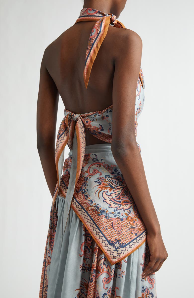 Zimmermann Aster Paisley Scarf Tie Silk Halter Top, Alternate, color, Blue Paisley Floral