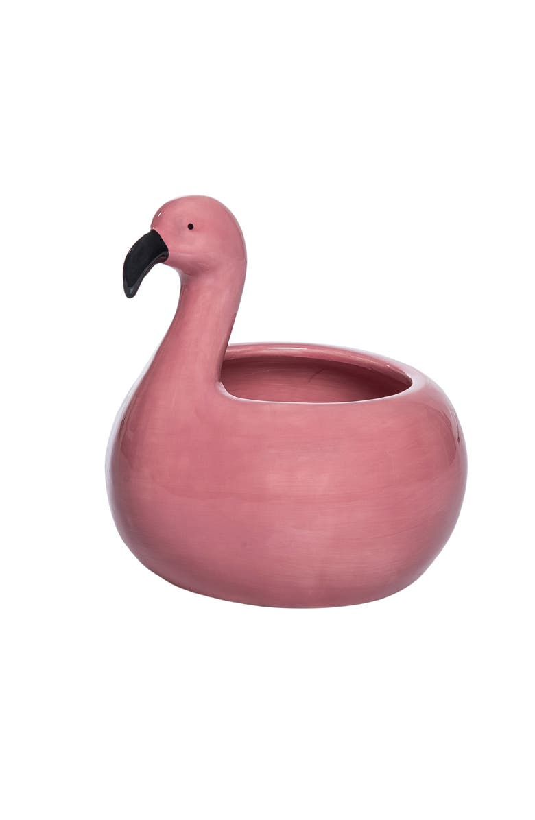 Transpac Dolomite Flamingo Floatie Planter Pink and Black for Spring Garden Decor, Main, color, Pink