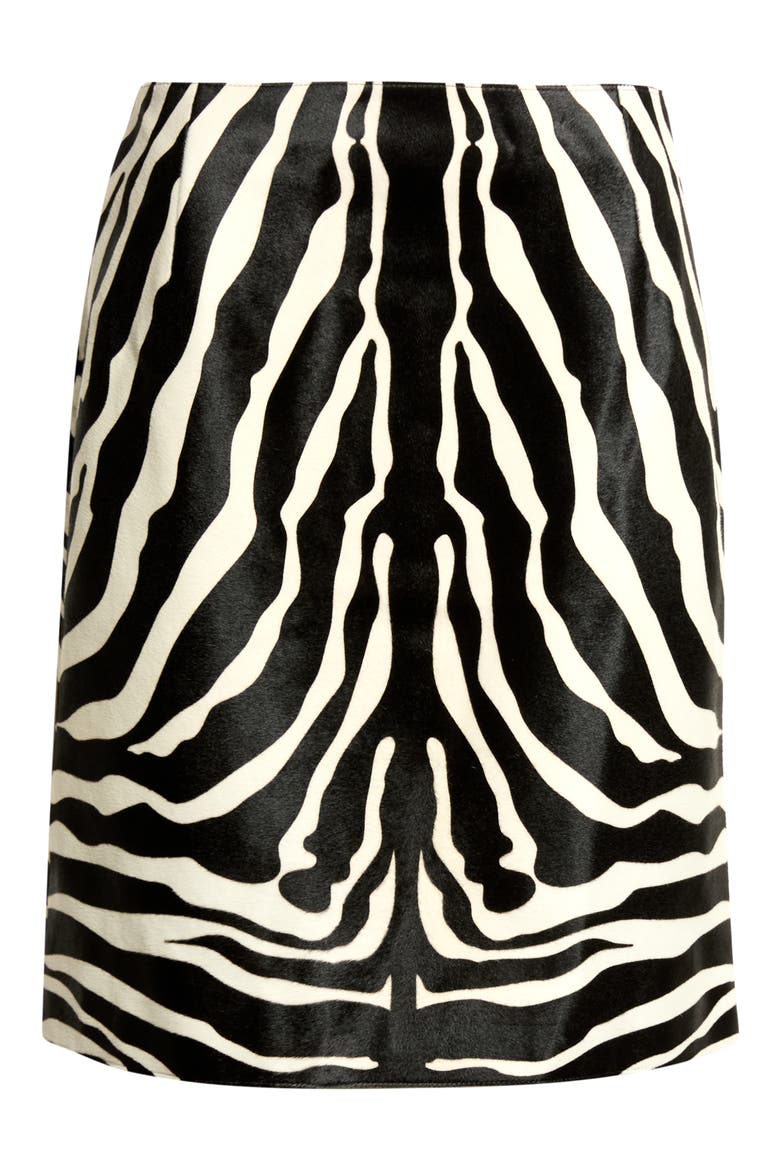 Zebra Print Genuine Calf Hair Pencil Skirt, Main, color, ECRU-BLACK