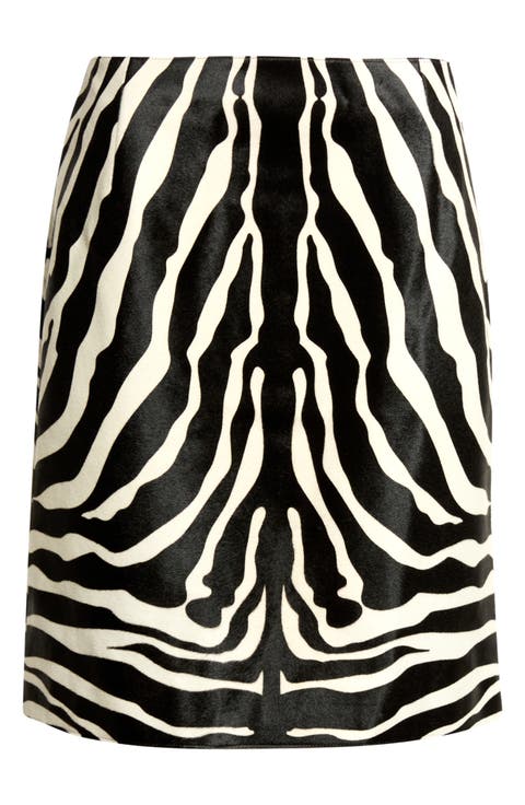 Zebra Print Genuine Calf Hair Pencil Skirt